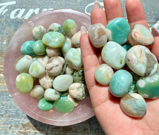 One (1) Gorgeous Natural Green Flower Agate Tumble from Madagascar