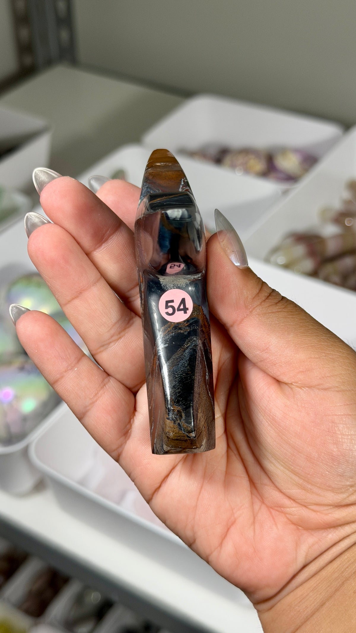 Gorgeous Blue Tigers Eye Whale Tail | Carved in India | Opt 54