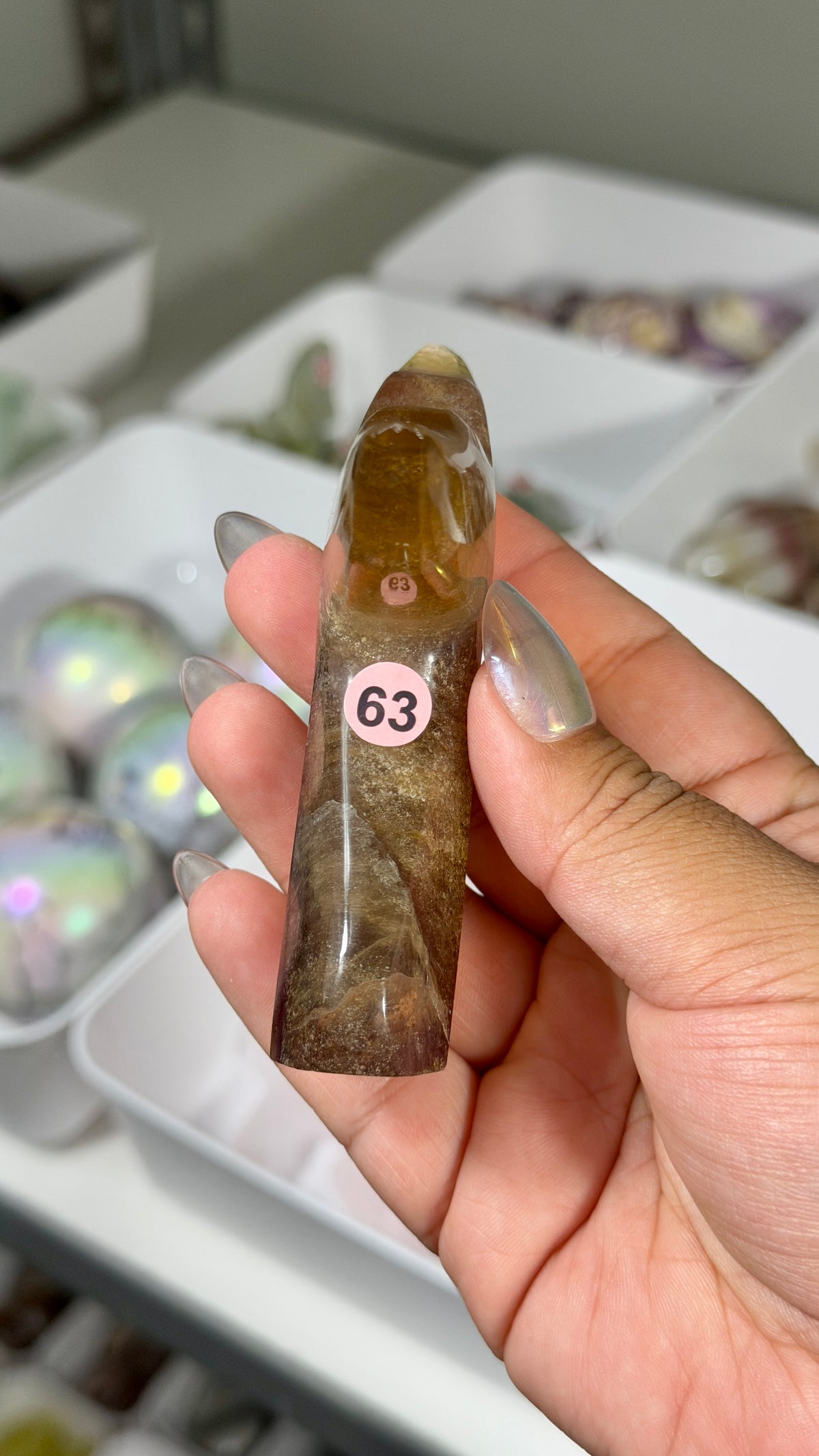 Gorgeous Yellow/Purple Fluorite Whale Tail | Carved in India | Opt 63