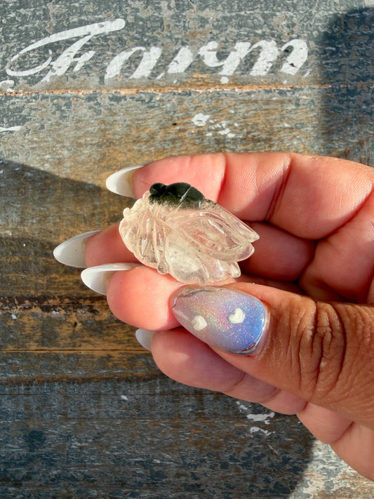 Gorgeous Hand Carved Garden Quartz Cicada | Opt Z