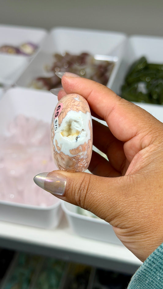 Gorgeous Pink Cotton Candy Agate Palm Stone | Mexico | Opt 65