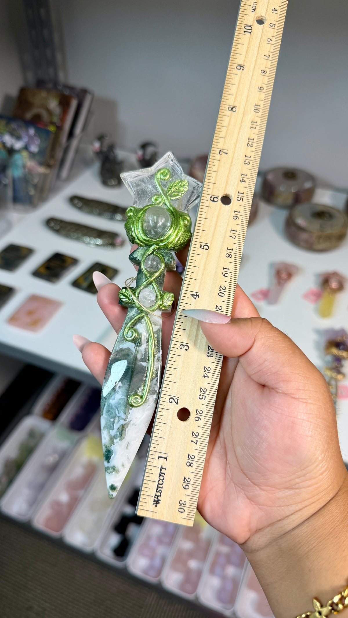 Handcrafted Star Fairy Crystal Wand | Clear Quartz & Tree Agate | Opt 87