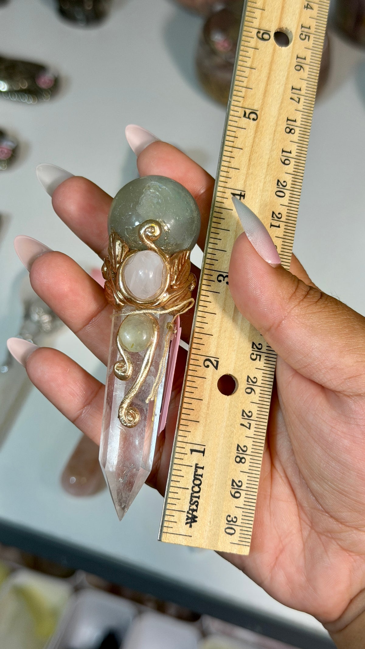 Handcrafted Mini Sphere Fairy Crystal Wand | Clear Quartz + Fluorite | Opt 84