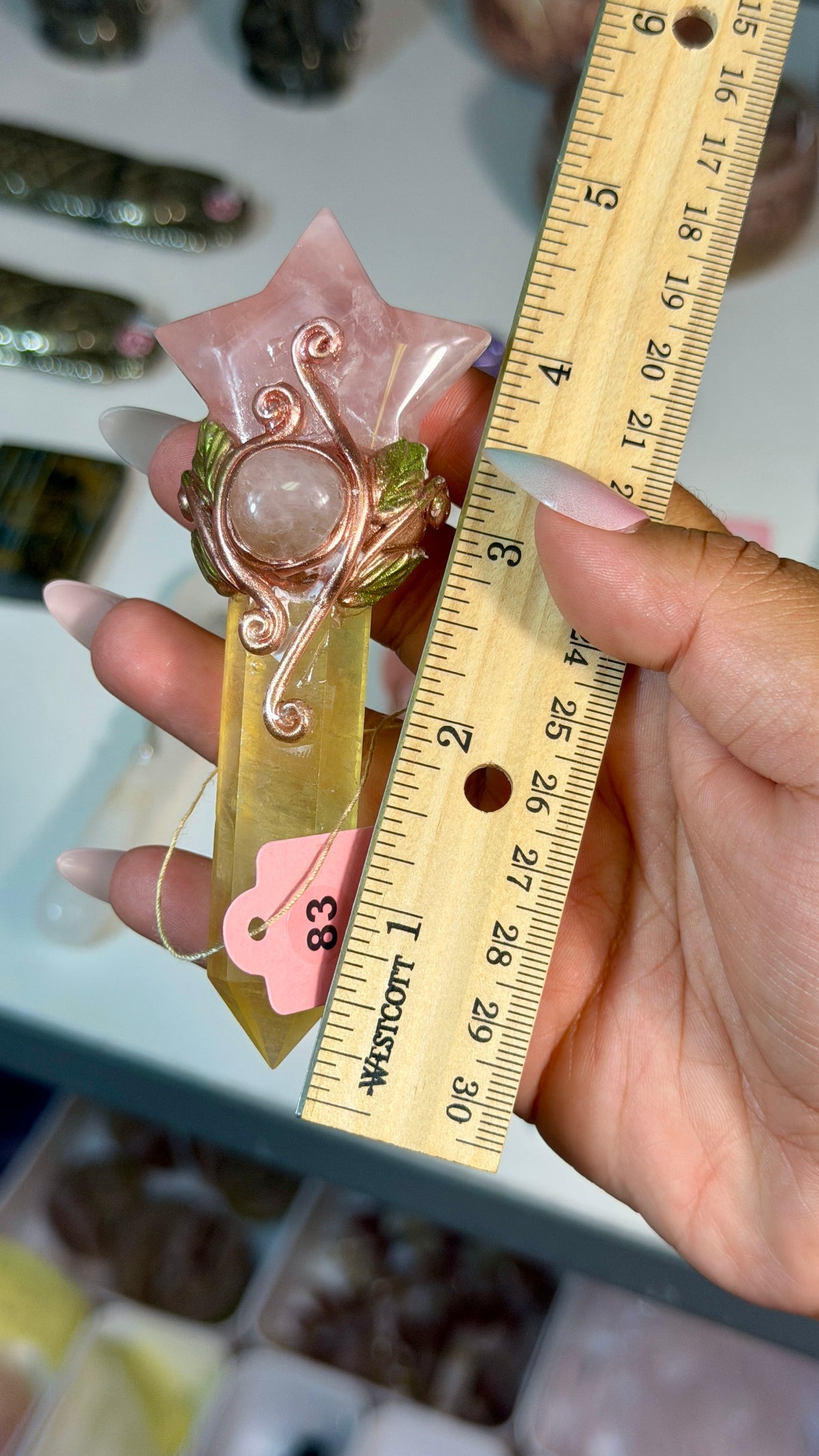 Handcrafted Mini Star Fairy Crystal Wand | Fluorite + Rose Quartz | Opt 83