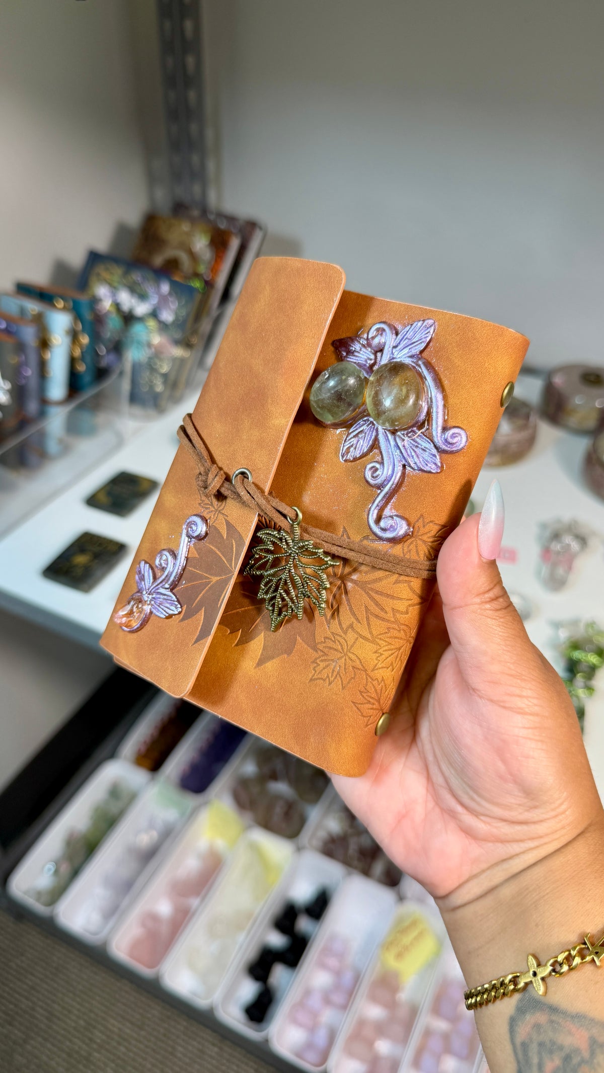 Enchanted Crystal Embellished Journal | Renaissance Faire Inspired Notebook | Brown Suede