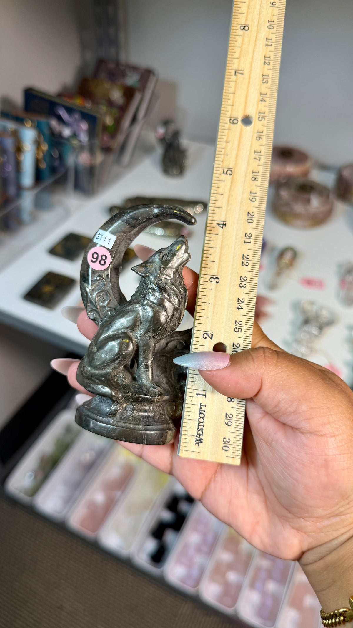 Pyrite Howling Wolf & Crescent Moon Carving | Opt 98