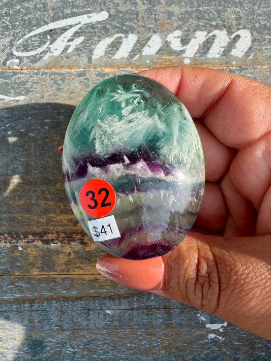 Gorgeous Feathered Fluorite Palm Stone | Opt 32
