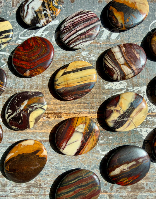 One (1) Tiger Iron, Jasper & Hematite Flat Palm Stone | Intuitively Chosen