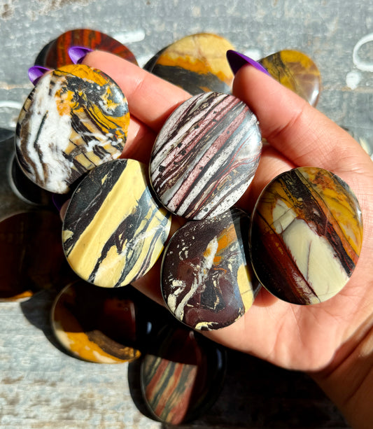One (1) Tiger Iron, Jasper & Hematite Flat Palm Stone | Intuitively Chosen