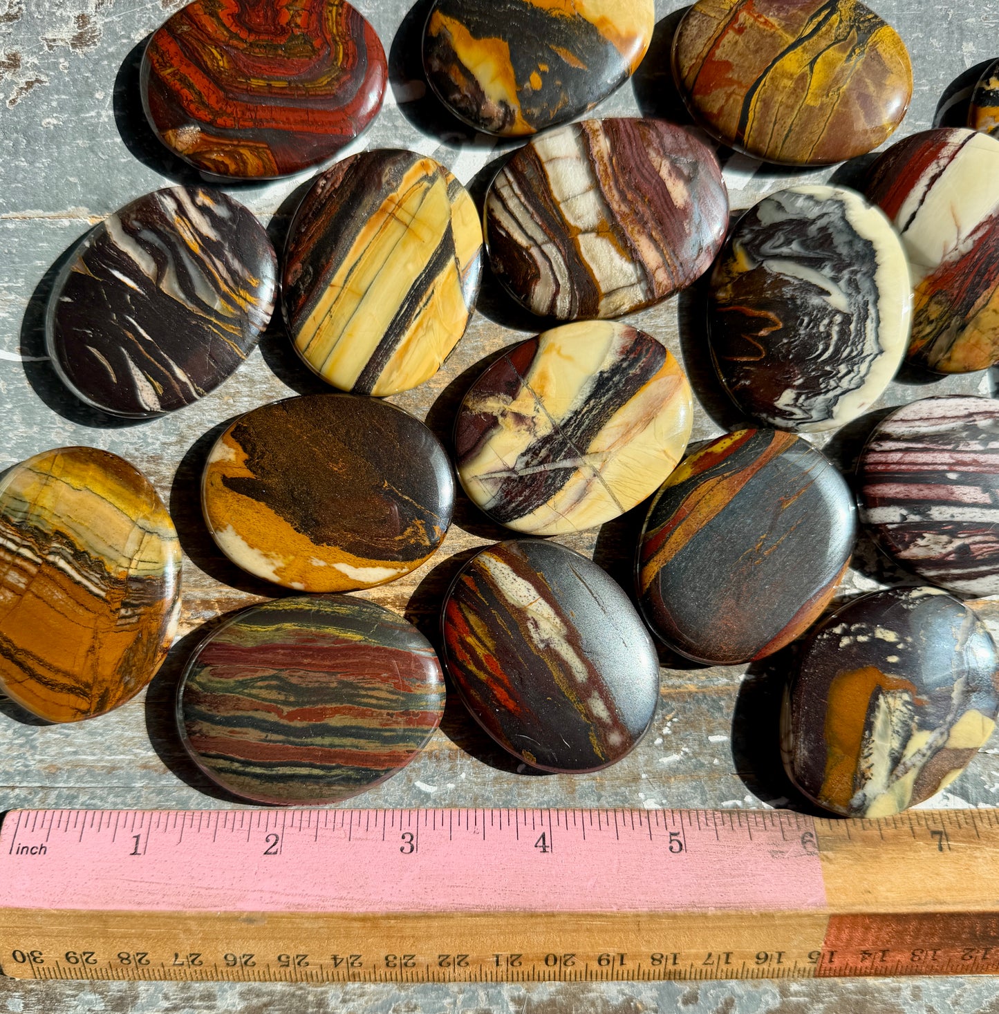 One (1) Tiger Iron, Jasper & Hematite Flat Palm Stone | Intuitively Chosen