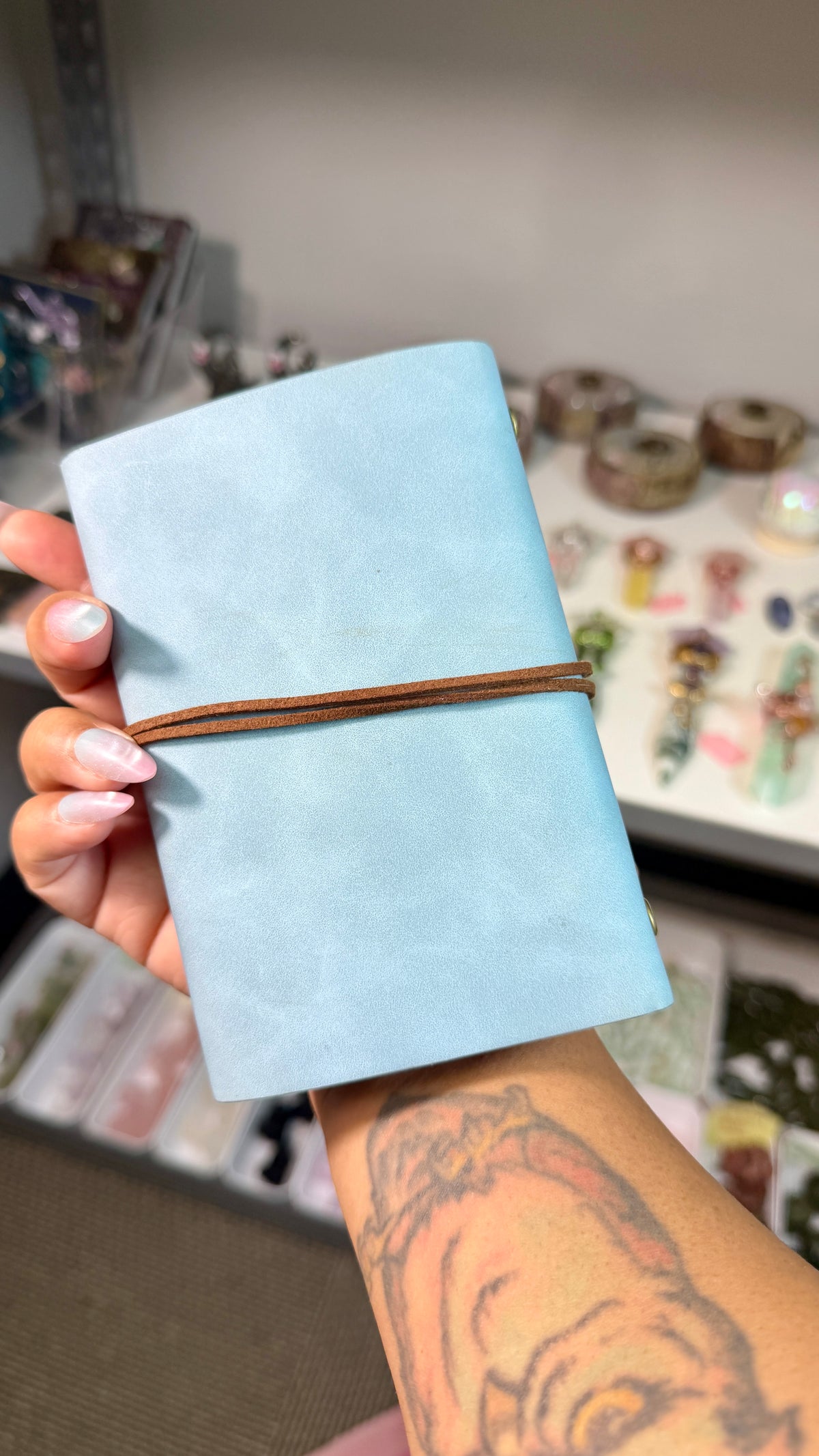 Enchanted Crystal Embellished Journal | Renaissance Faire Inspired Notebook | Light Blue Suede