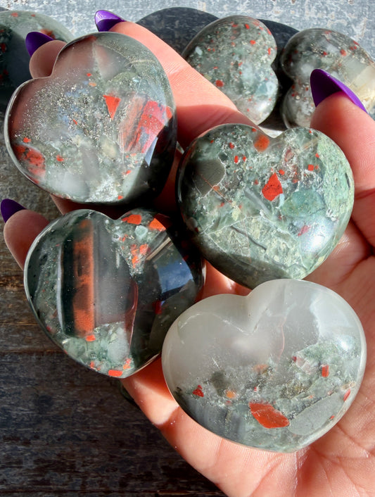 One (1) African Blood Stone Heart | Intuitively Chosen