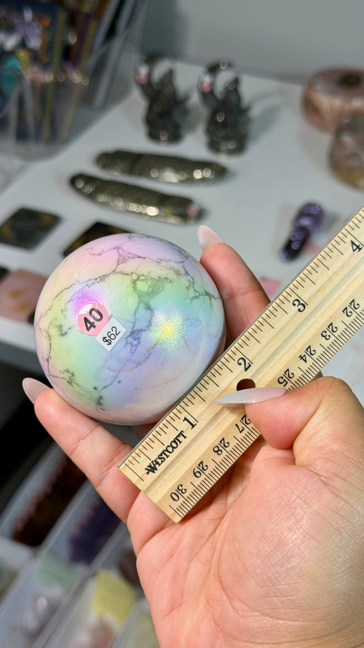 Rainbow Aura Howlite Sphere | Natural Howlite with Man-Made Aura Finish | Opt 40