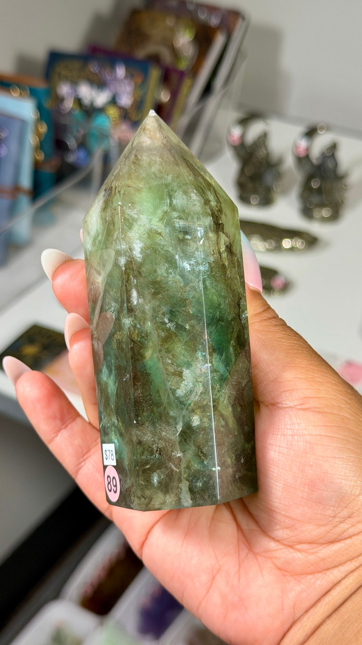 Gorgeous Stormy Sea Fluorite Tower | UV Reacts Blue | Opt 89