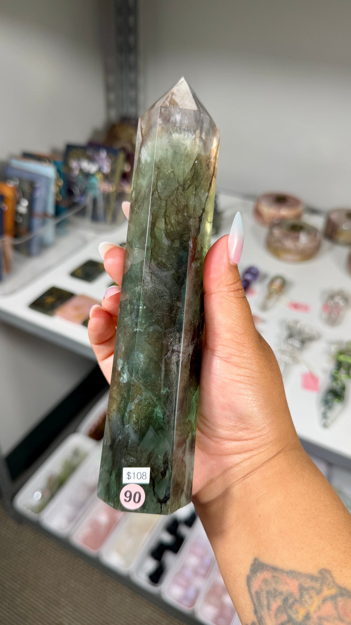 Gorgeous Stormy Sea Fluorite Tower | UV Reacts Blue | Opt 90