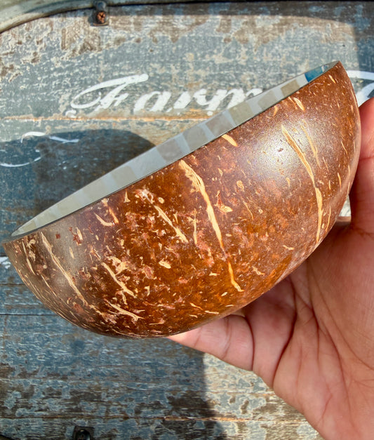 Gorgeous Beach Mosaic Coconut Bowl with Shell Inlay | 6"