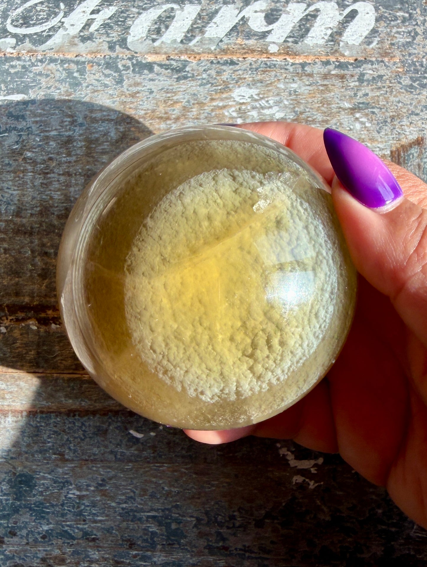 Gorgeous Yellow/Purple Silky Banded Fluorite Sphere | Opt L