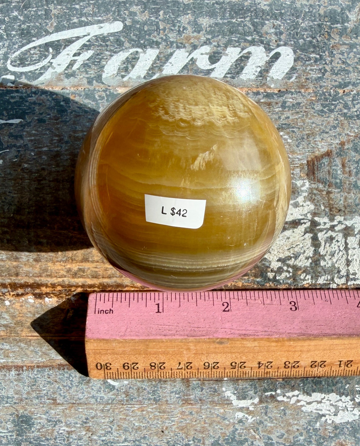 Gorgeous Yellow/Purple Silky Banded Fluorite Sphere | Opt L