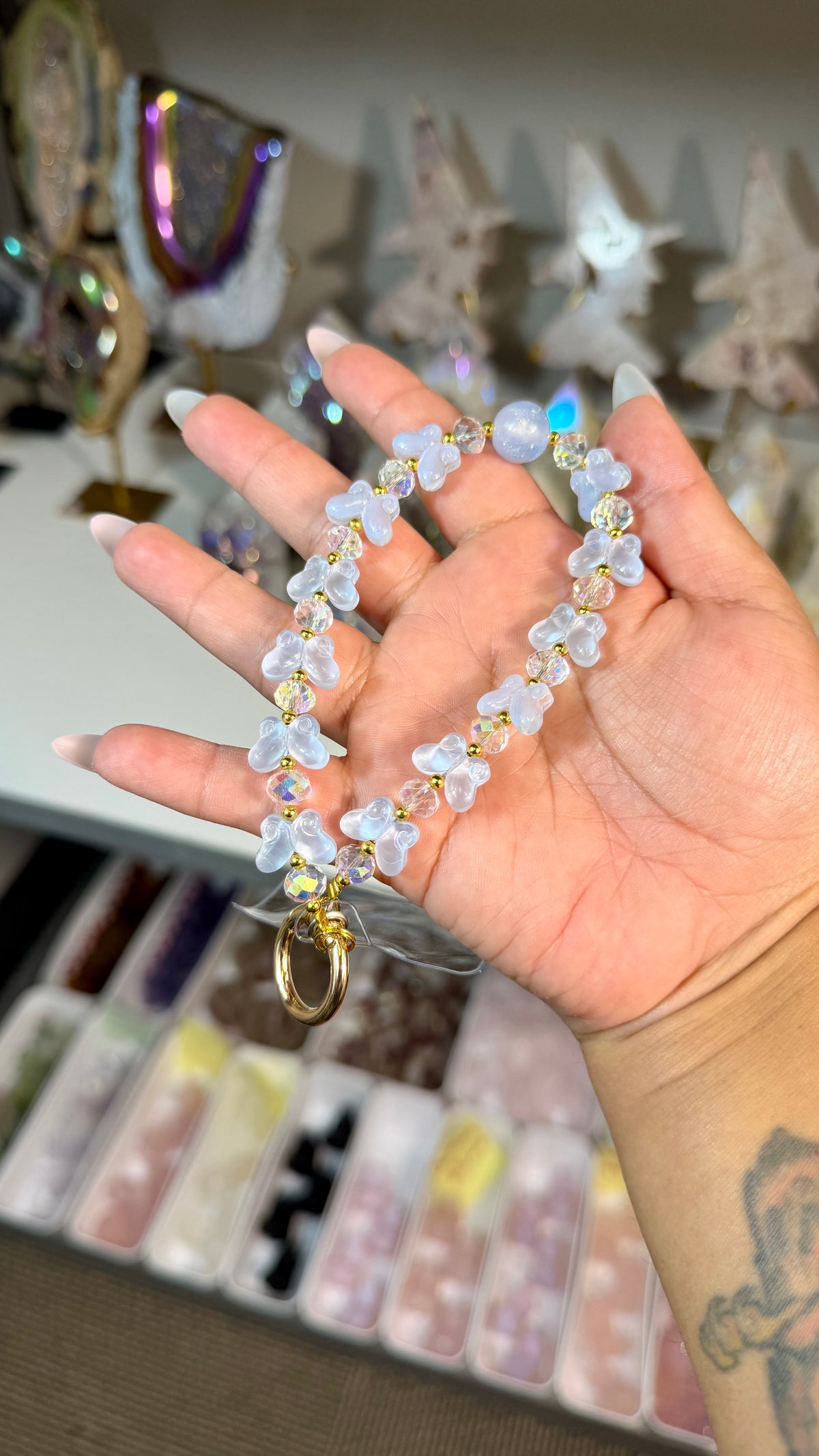 Dreamy Baby Blue Butterfly Beaded Phone Wristlet | Fairycore Phone Charm