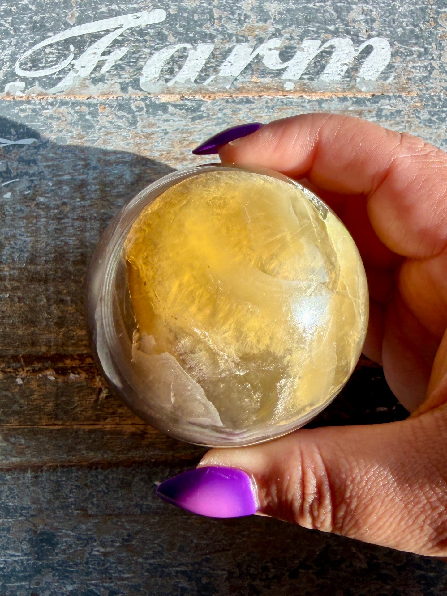 Gorgeous Yellow/Purple Silky Banded Fluorite Sphere | Opt M
