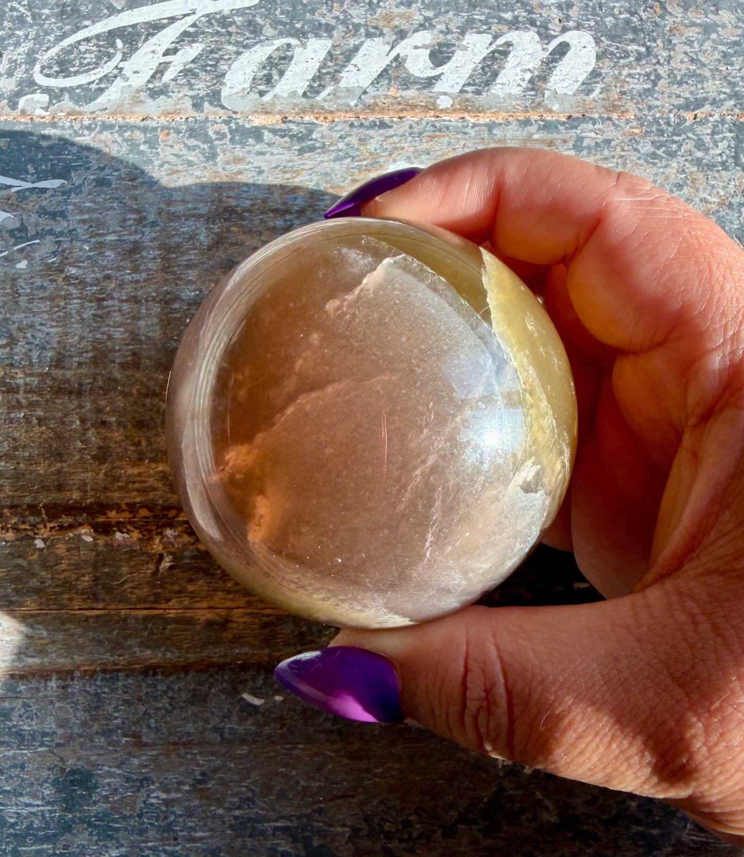 Gorgeous Yellow/Purple Silky Banded Fluorite Sphere | Opt M