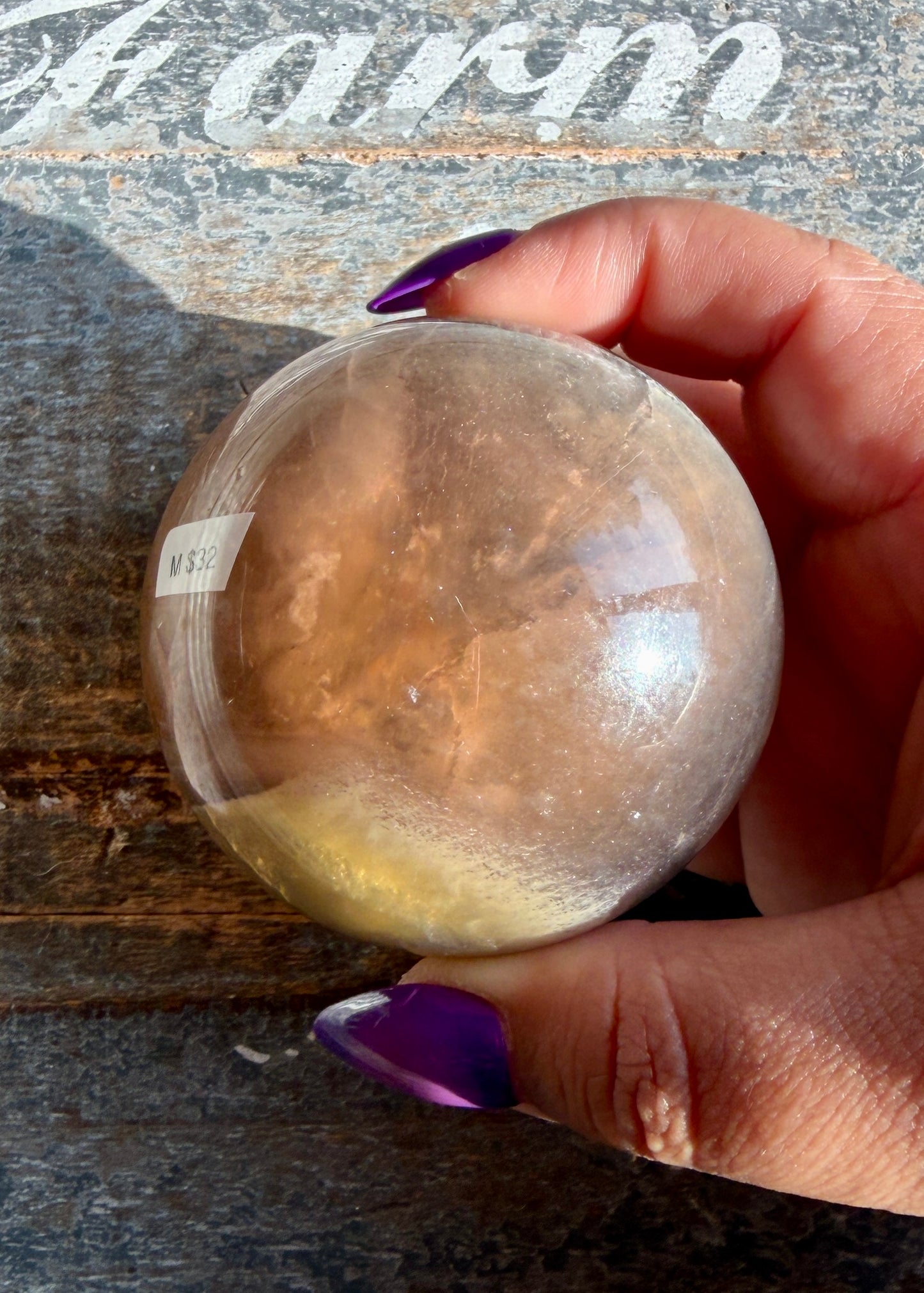 Gorgeous Yellow/Purple Silky Banded Fluorite Sphere | Opt M