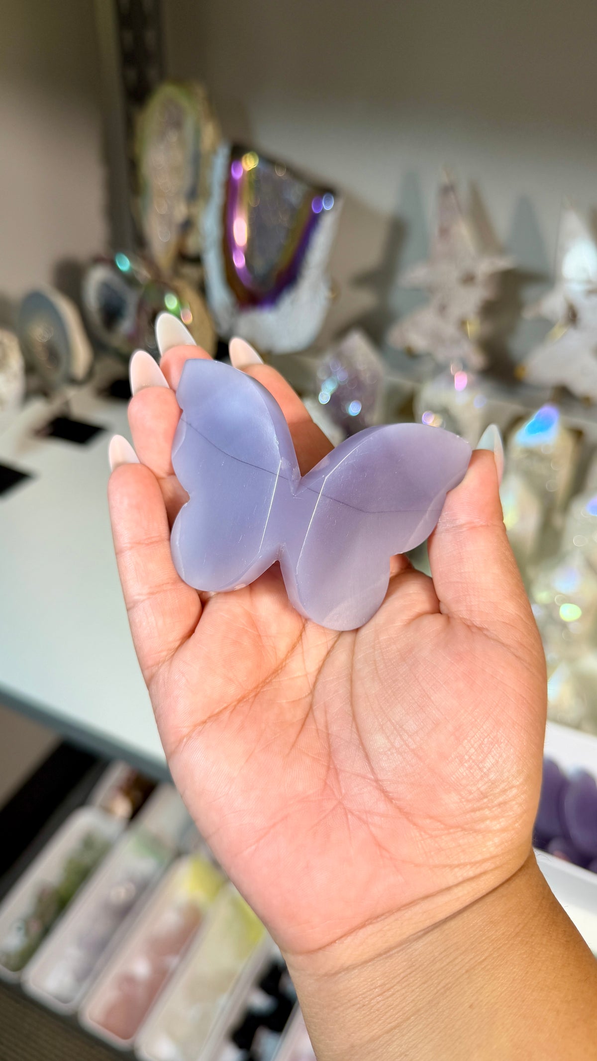 Gorgeous Rare Lavender Fluorite 3D Butterly | Hand Carved in India, Sourced in Mexico | Opt 19