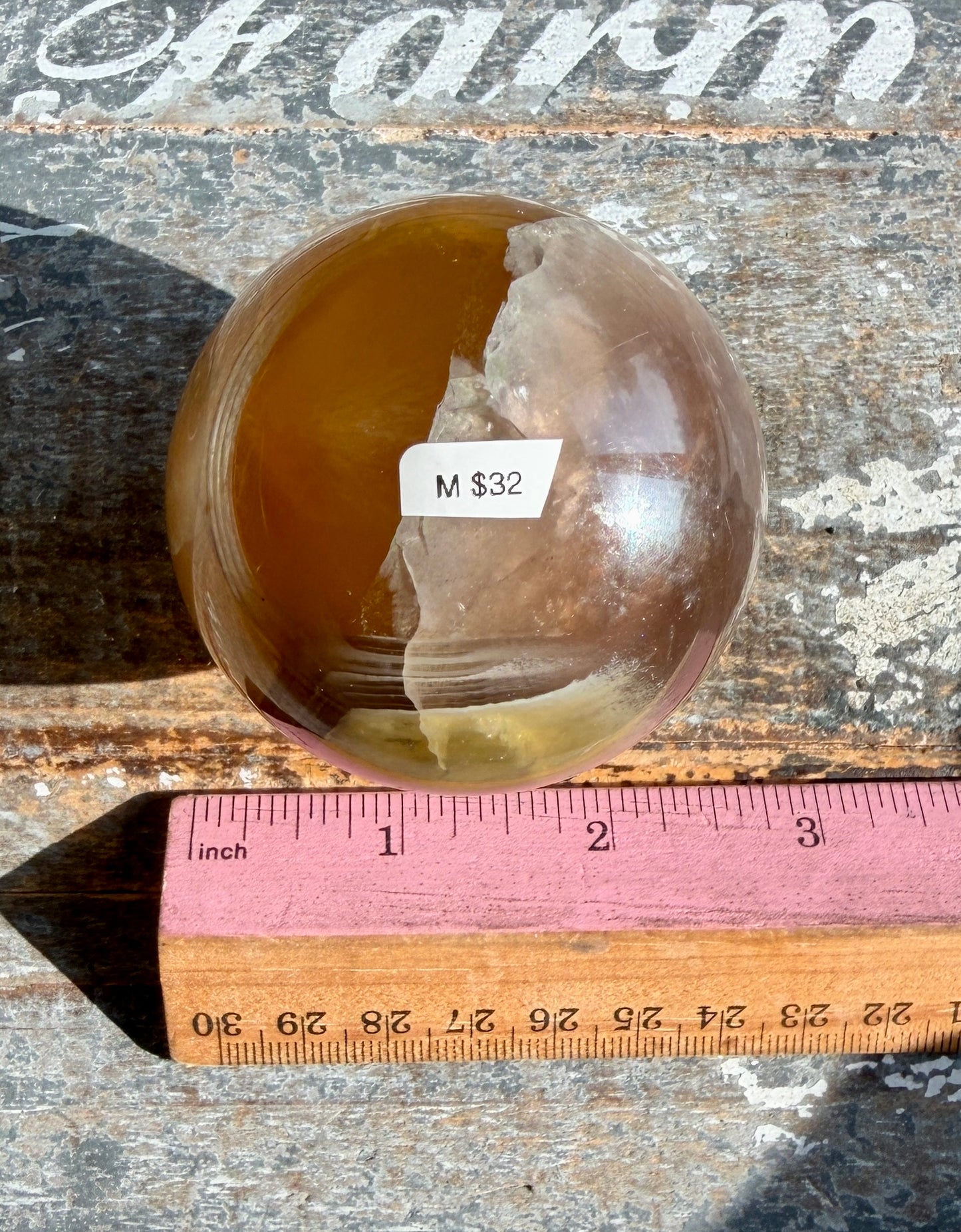 Gorgeous Yellow/Purple Silky Banded Fluorite Sphere | Opt M
