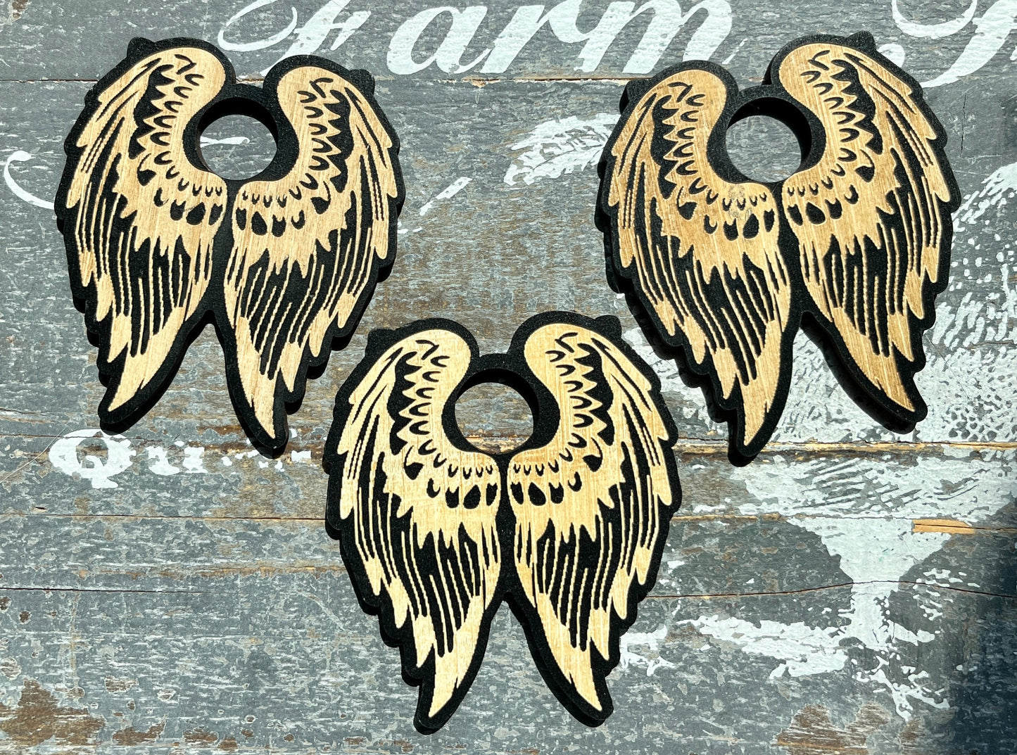One (1) Angel Wing Wood Sphere Stand