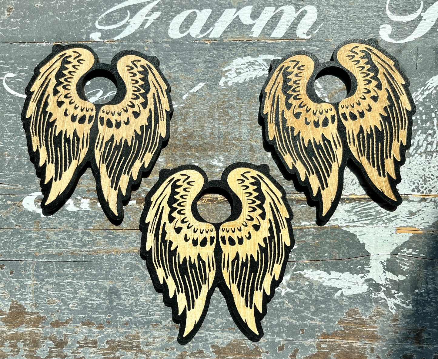 One (1) Angel Wing Wood Sphere Stand