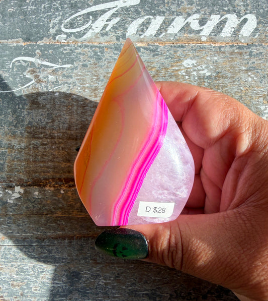 Gorgeous Dyed Pink Agate Flame | Opt D