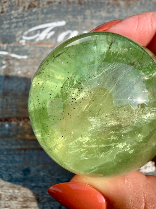 Gorgeous Lime Green Fluorite Sphere | Opt 61 *PYRITE INCLUSIONS