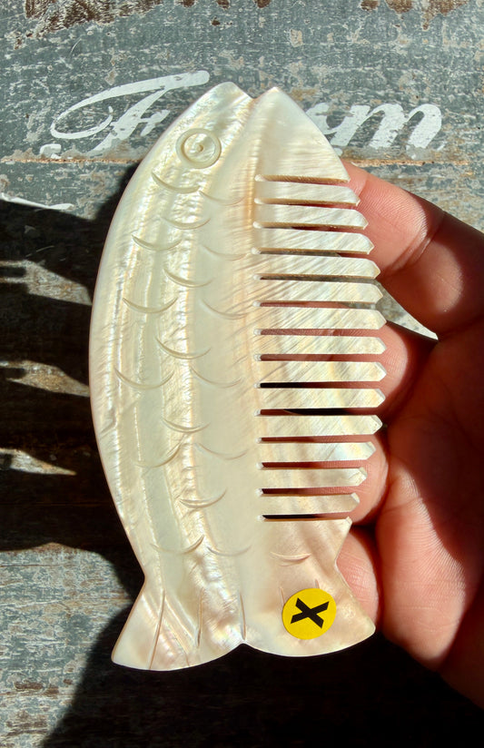 Gorgeous Iridescent Fish Comb | Hand-Carved Mother of Pearl Shell | Opt X