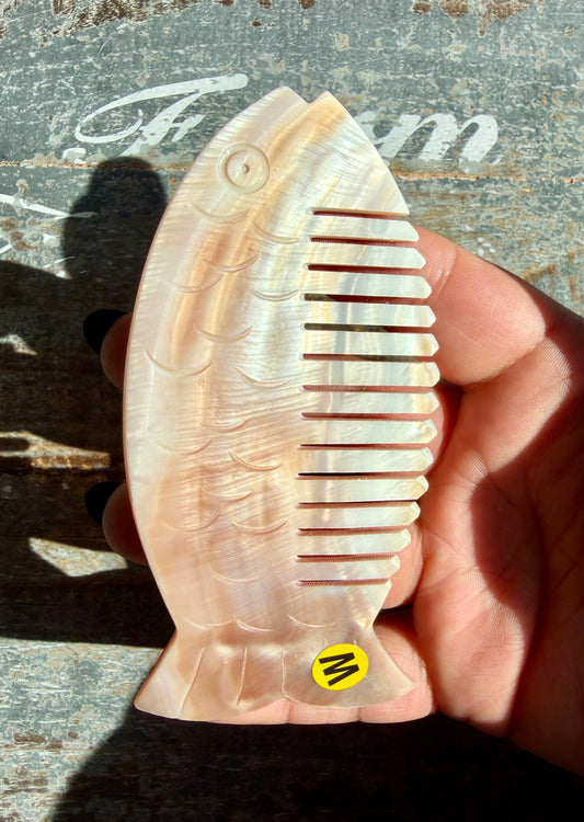 Gorgeous Iridescent Fish Comb | Hand-Carved Mother of Pearl Shell | Opt W