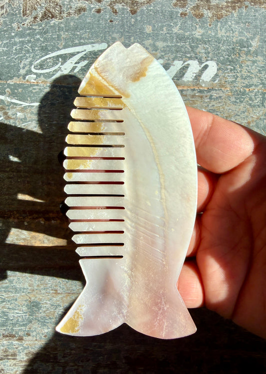 Gorgeous Iridescent Fish Comb | Hand-Carved Mother of Pearl Shell | Opt W