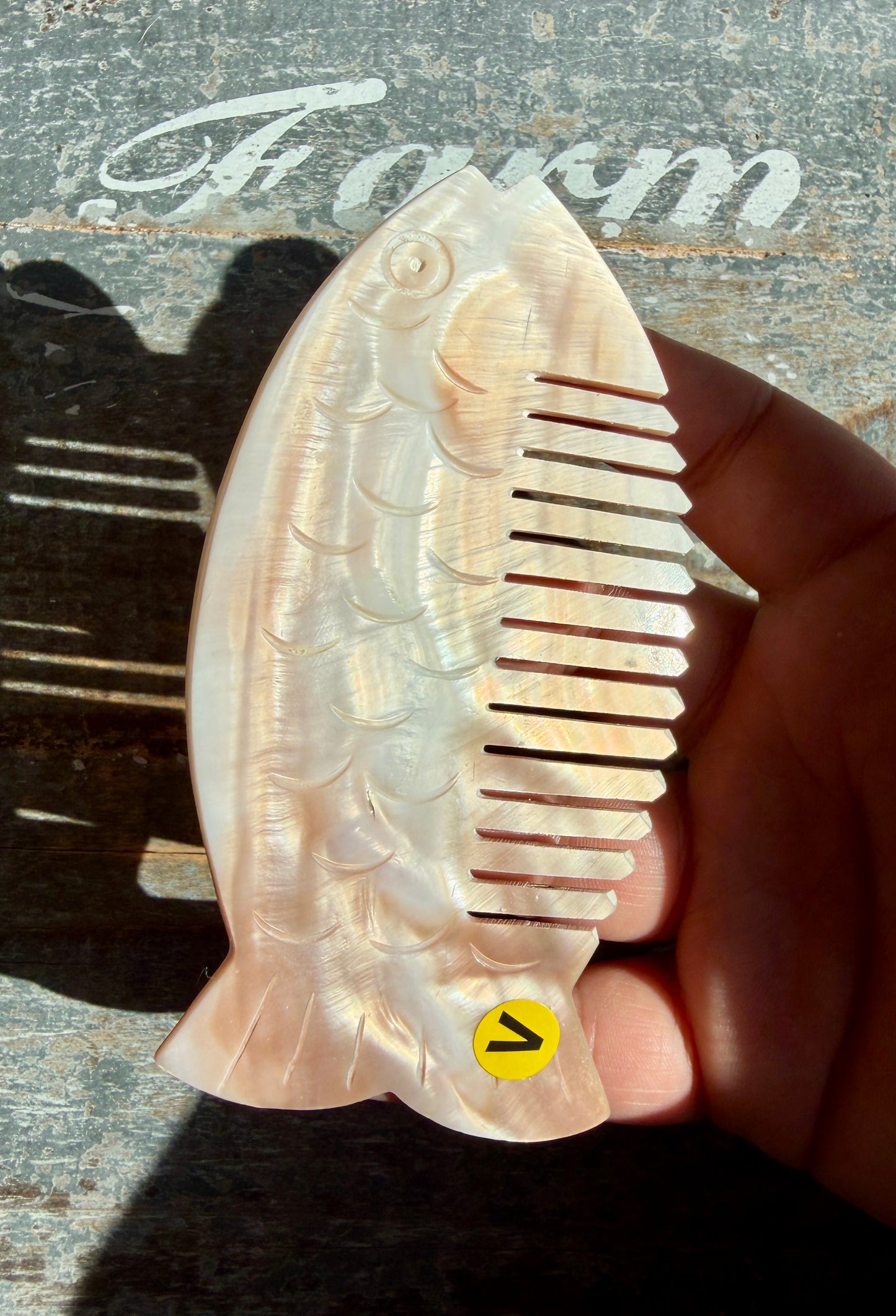 Gorgeous Iridescent Fish Comb | Hand-Carved Mother of Pearl Shell | Opt V