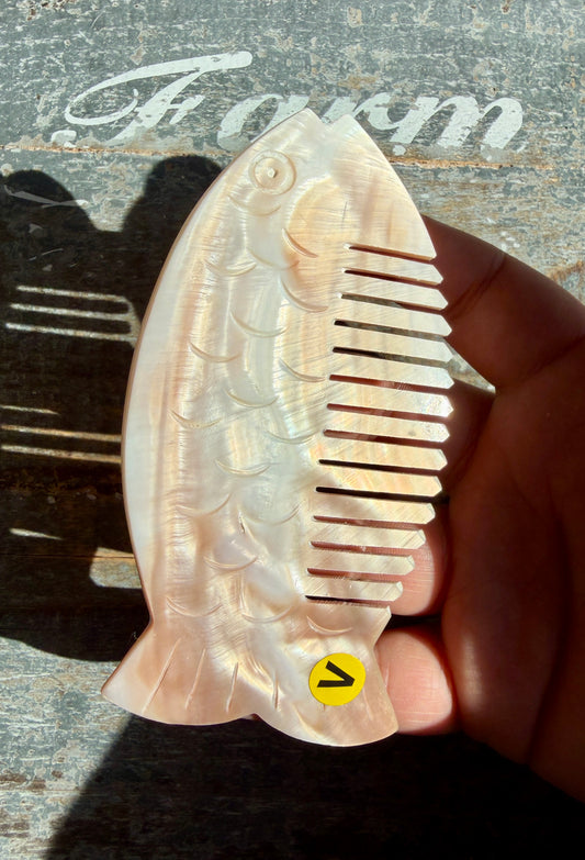 Gorgeous Iridescent Fish Comb | Hand-Carved Mother of Pearl Shell | Opt V