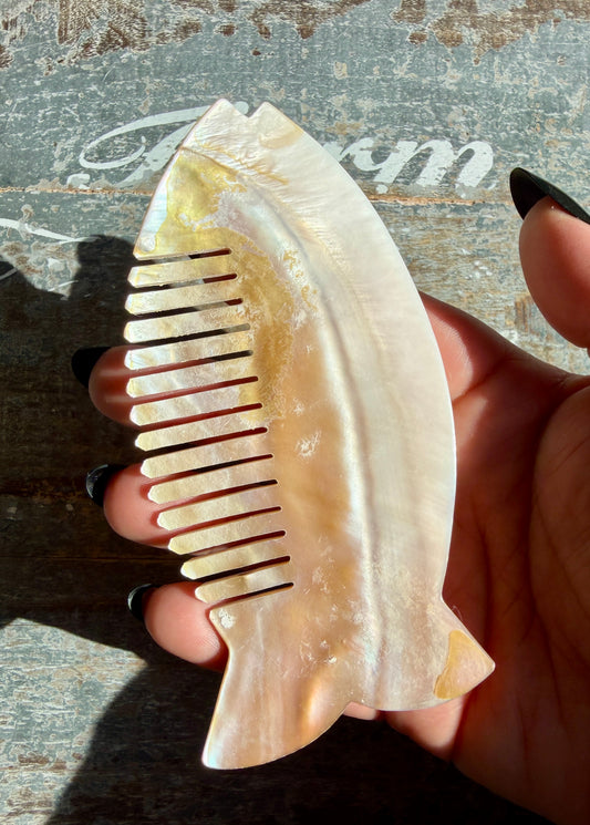 Gorgeous Iridescent Fish Comb | Hand-Carved Mother of Pearl Shell | Opt V