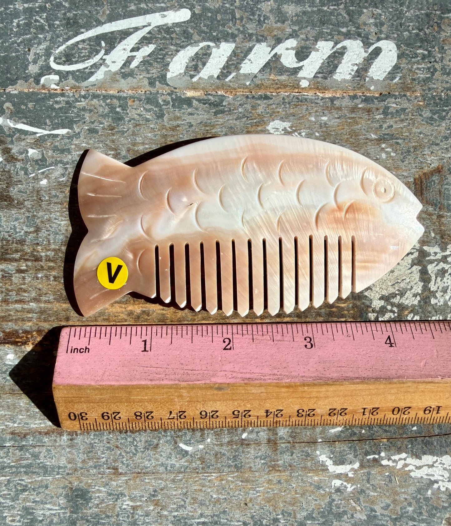Gorgeous Iridescent Fish Comb | Hand-Carved Mother of Pearl Shell | Opt V