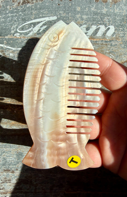 Gorgeous Iridescent Fish Comb | Hand-Carved Mother of Pearl Shell | Opt T