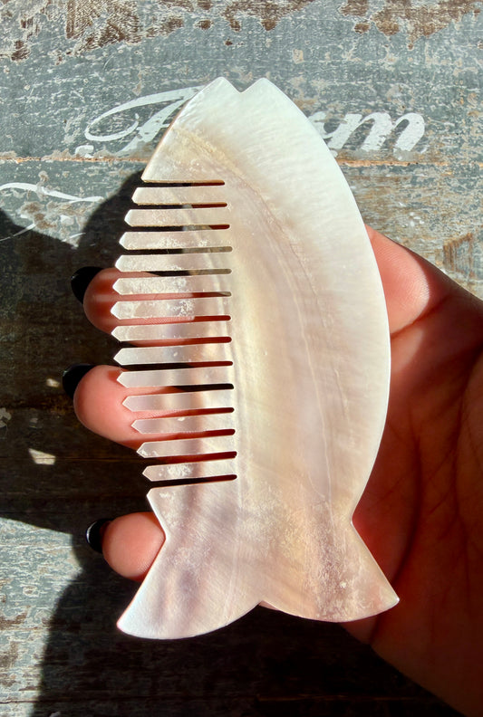 Gorgeous Iridescent Fish Comb | Hand-Carved Mother of Pearl Shell | Opt T