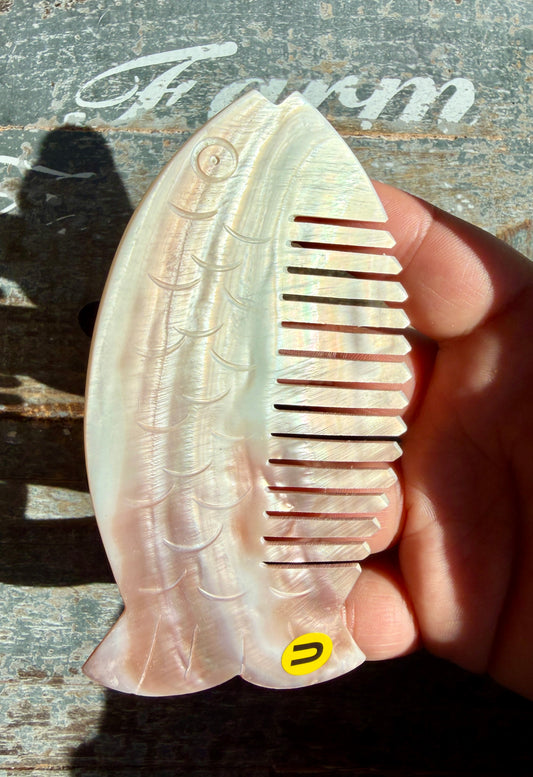 Gorgeous Iridescent Fish Comb | Hand-Carved Mother of Pearl Shell | Opt U