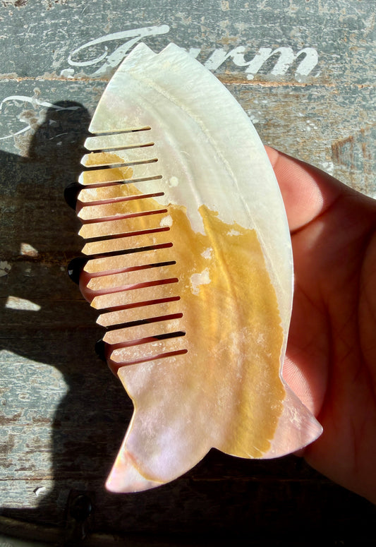 Gorgeous Iridescent Fish Comb | Hand-Carved Mother of Pearl Shell | Opt U