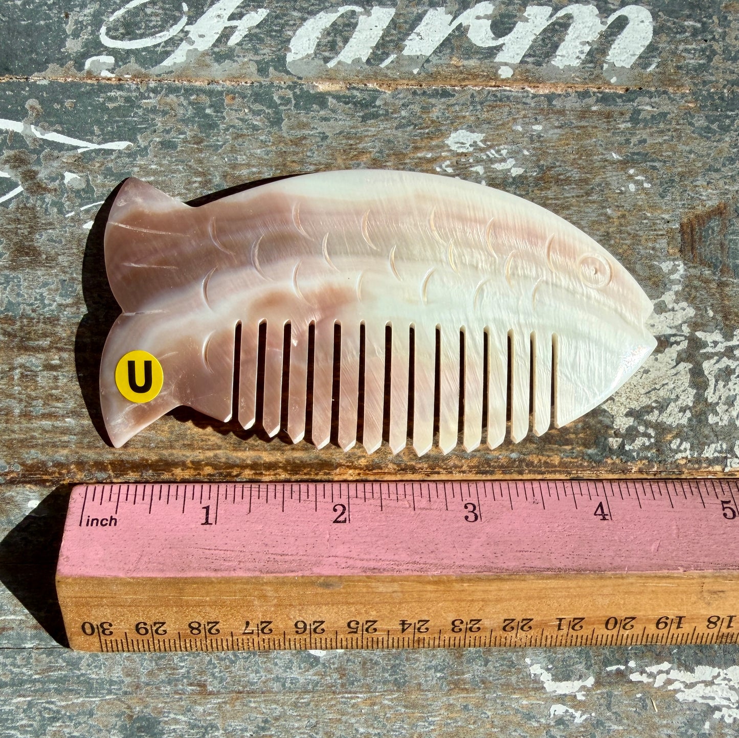 Gorgeous Iridescent Fish Comb | Hand-Carved Mother of Pearl Shell | Opt U