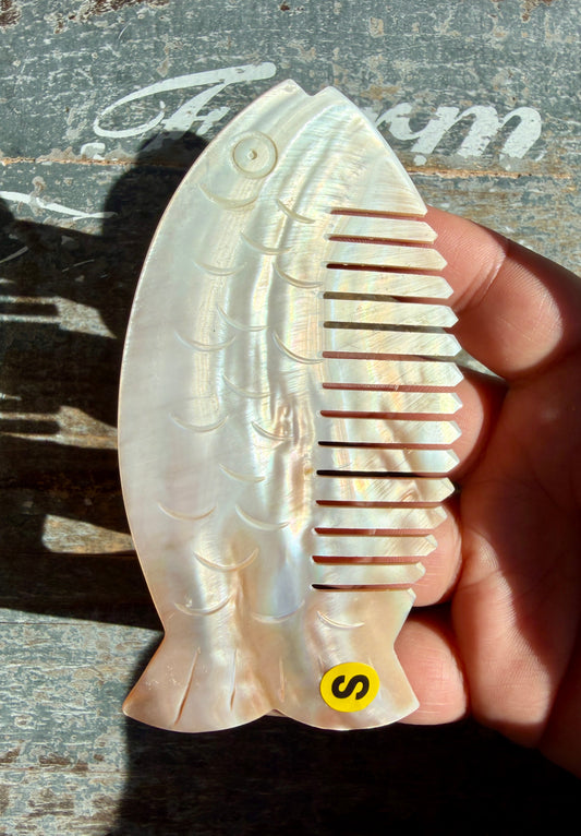Gorgeous Iridescent Fish Comb | Hand-Carved Mother of Pearl Shell | Opt S