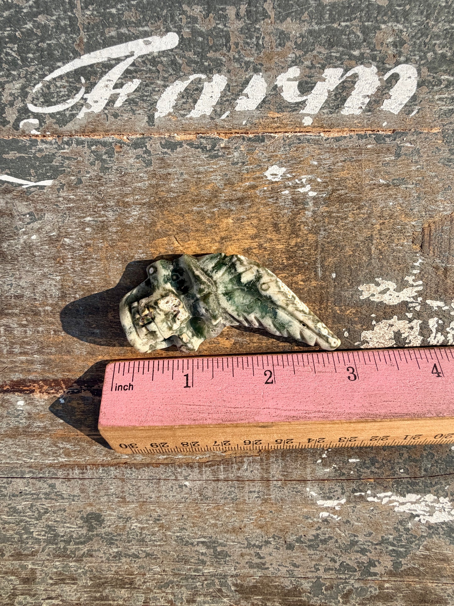 Gorgeous Ocean Jasper Hand Carved Skull w/ Feather | Opt 37