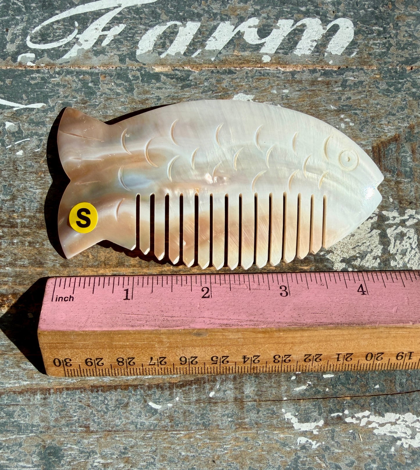 Gorgeous Iridescent Fish Comb | Hand-Carved Mother of Pearl Shell | Opt S