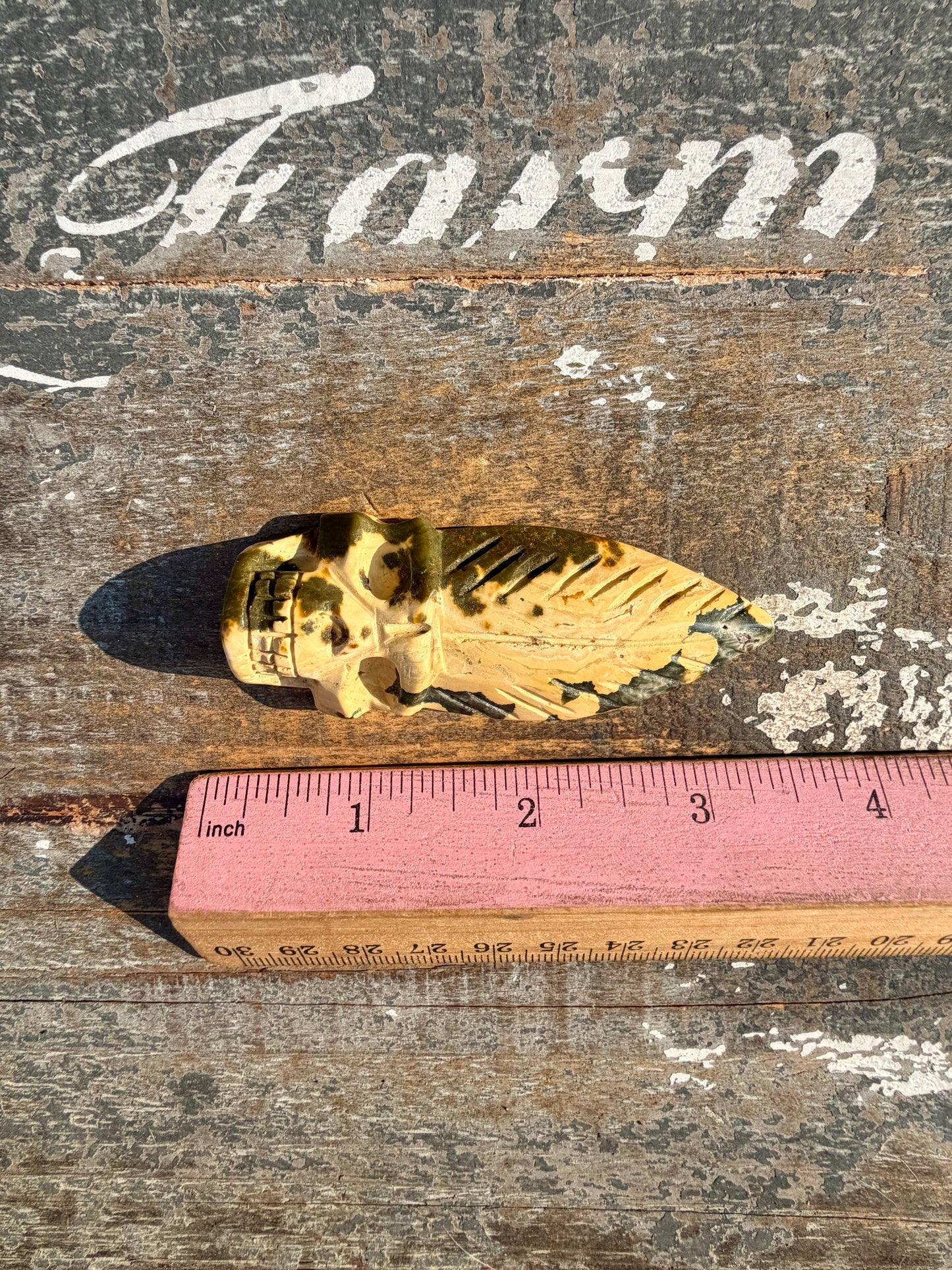 Gorgeous Ocean Jasper Hand Carved Skull w/ Feather | Opt 45