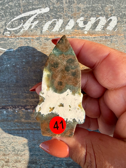 Gorgeous Ocean Jasper Hand Carved Skull w/ Feather | Opt 41