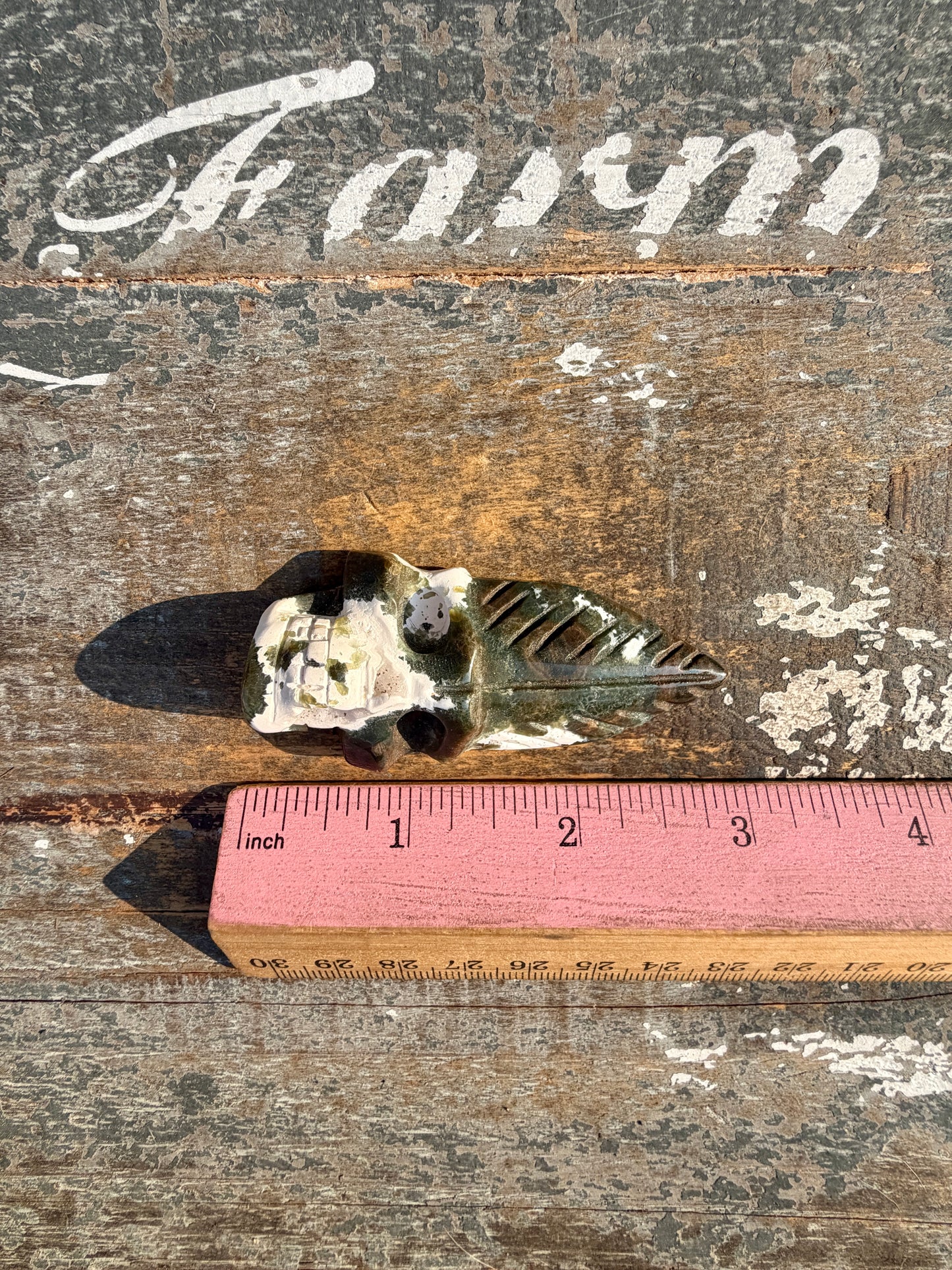Gorgeous Ocean Jasper Hand Carved Skull w/ Feather | Opt 41